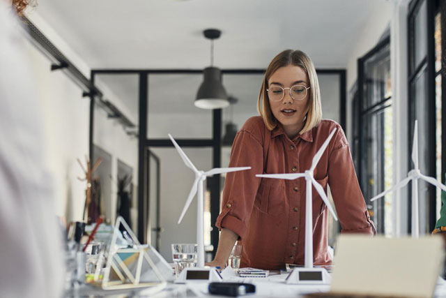 woman in front of the mockup