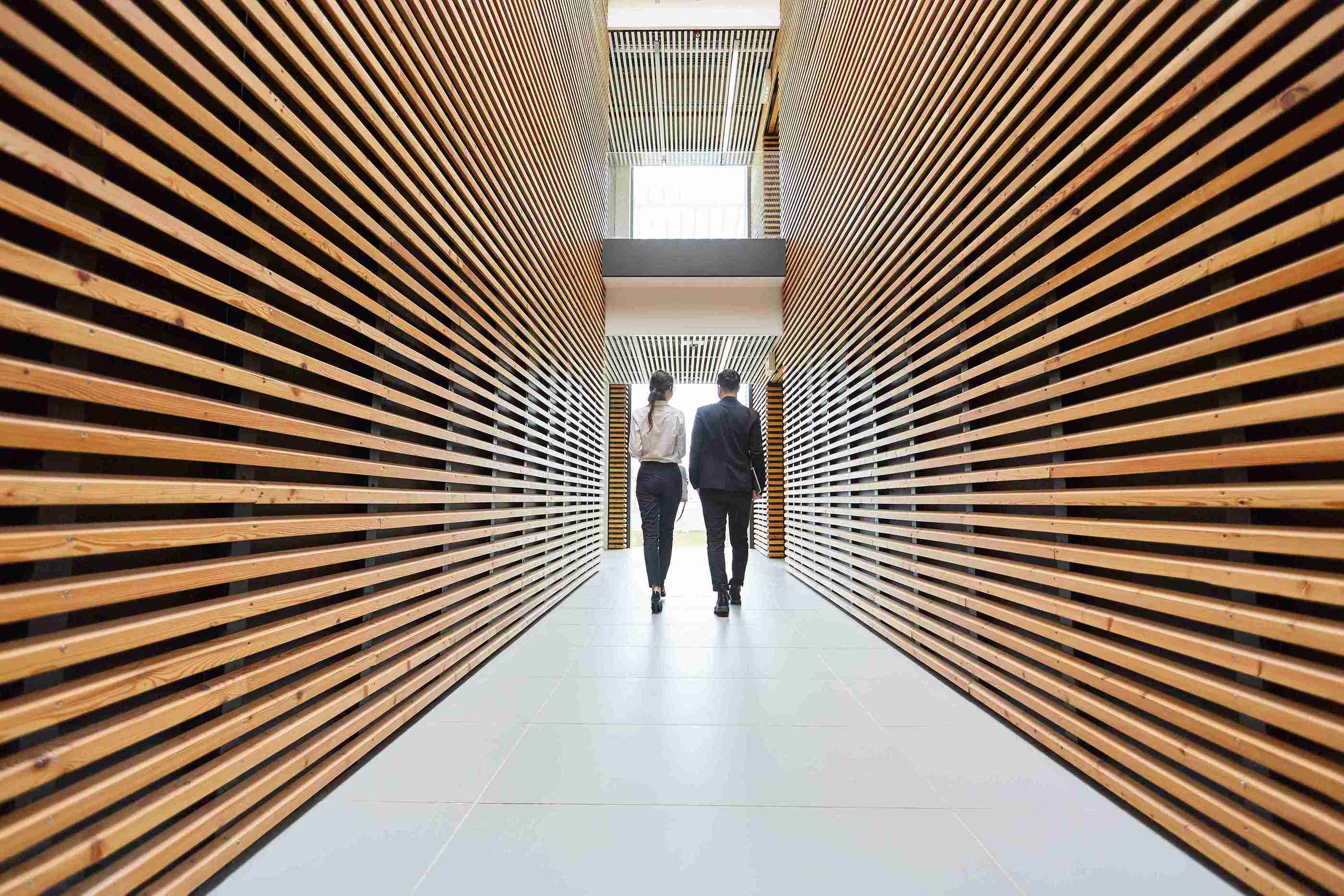 two person walking down the hallway and discussing about insolvency domino effect ebook
