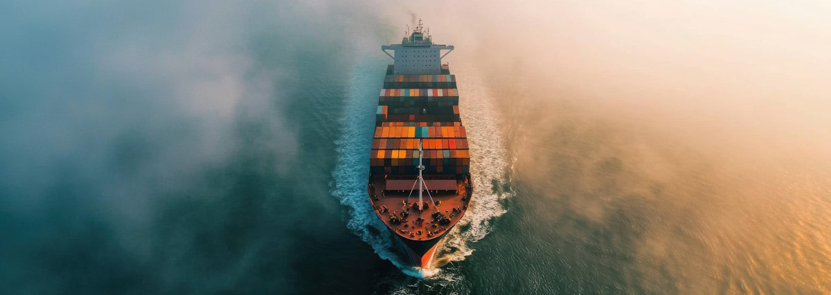 Cargo ship in a light storm