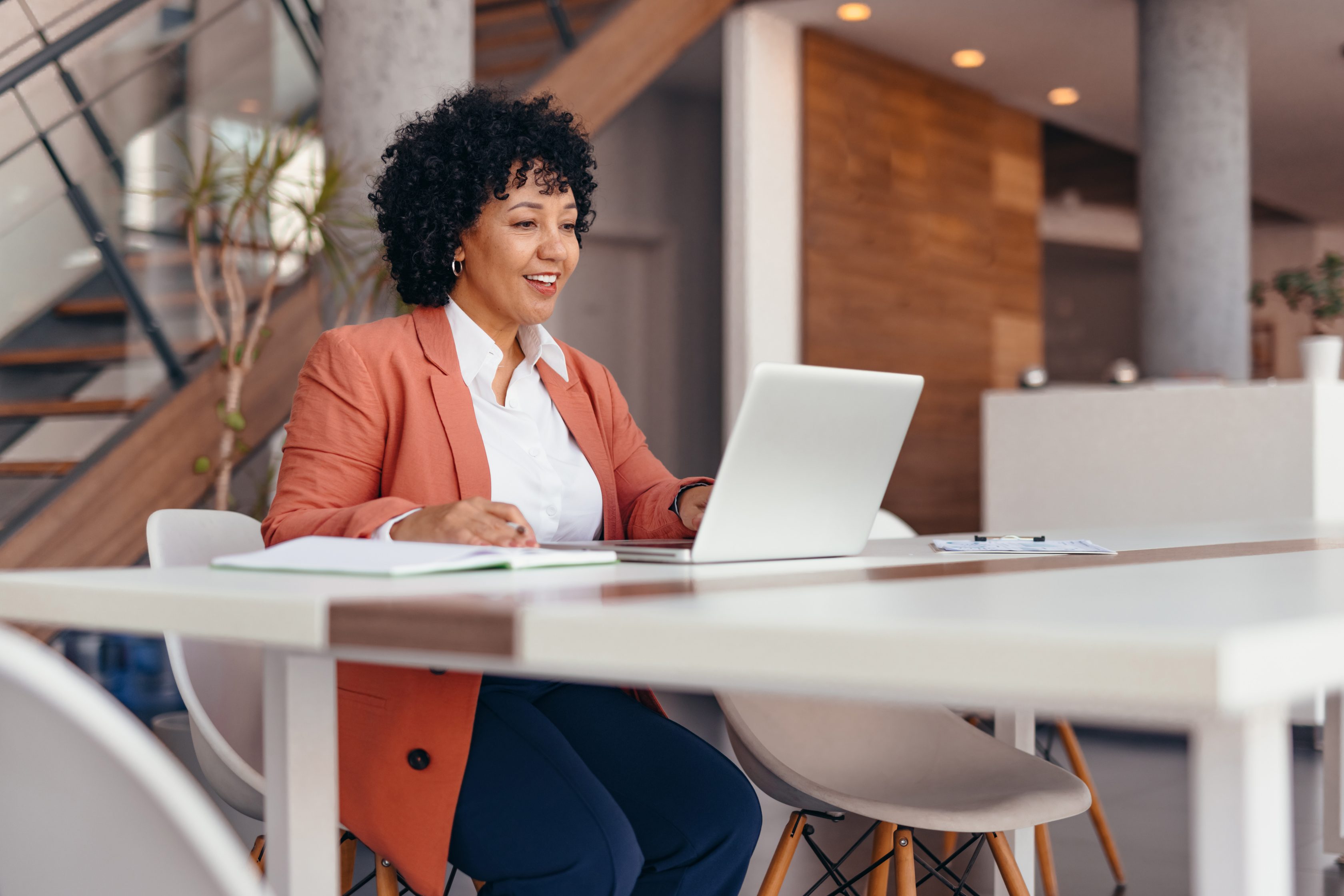 woman using laptop