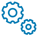 Icona azzurra di due rotelle di ingranaggi