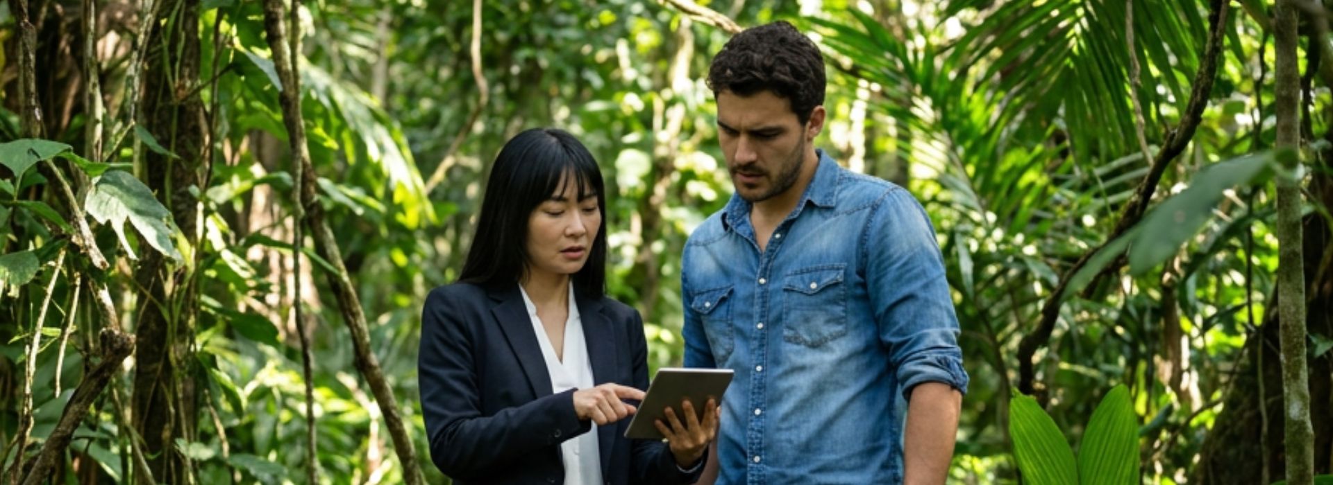 Una professionista che presenta informazioni con tablet ad un cliente