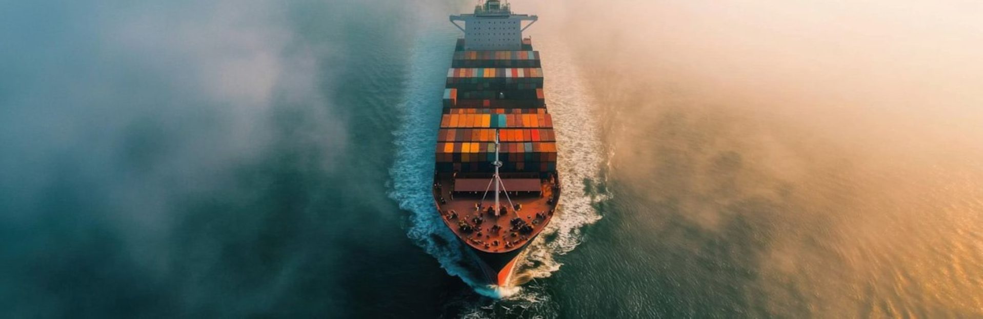 Nave porta-container in navigazione, vista dall'alto