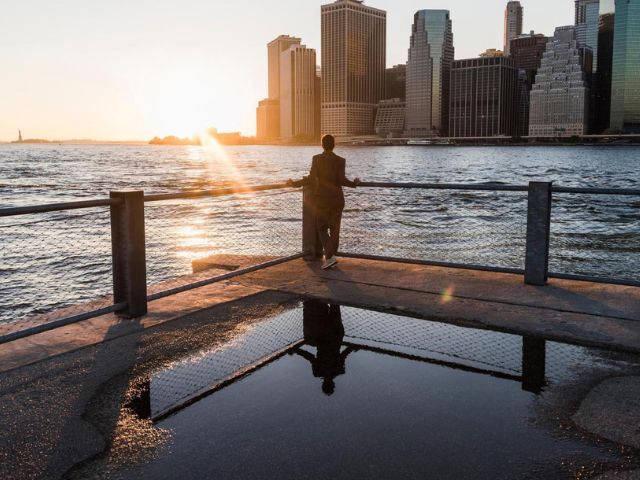 Vista del distretto finanziario di New York