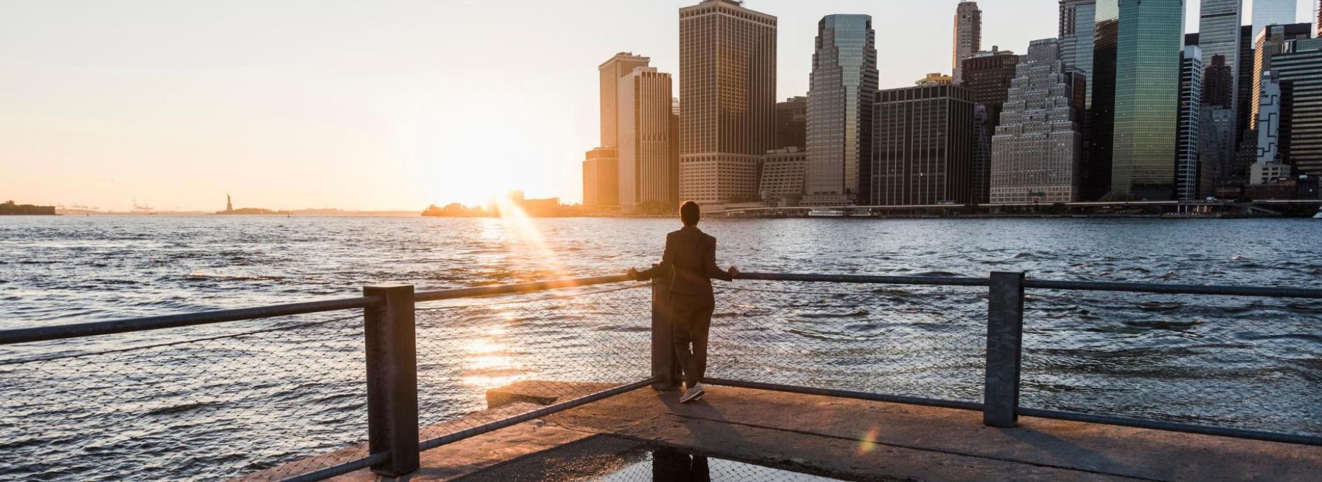 Vista del distretto finanziario di New York