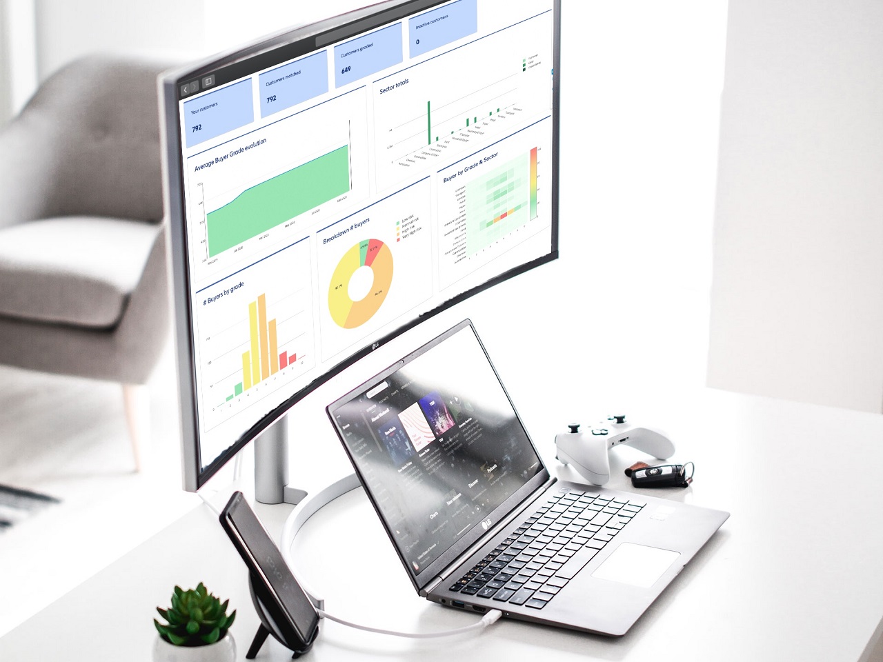 laptop met scherm die een analyse laat zien