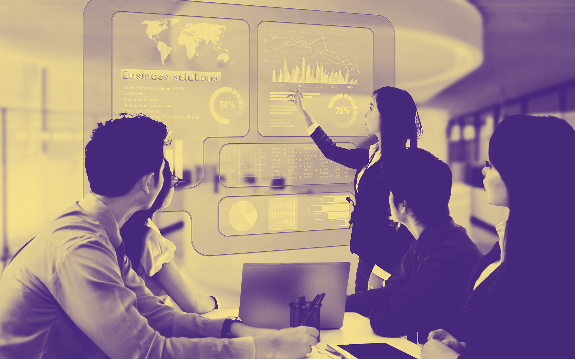 Businesswoman presenting risk data